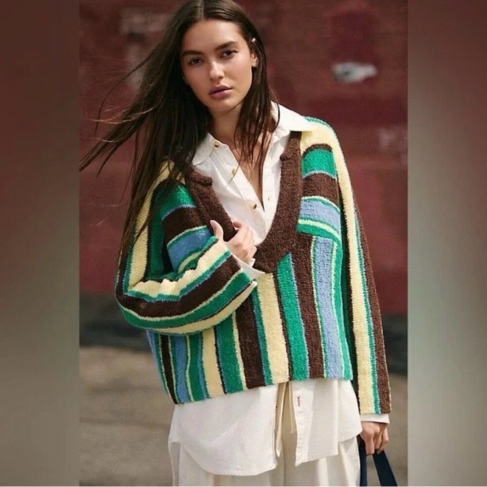 Free People Beach Thora Sweater Kelly Green Combo NWOT - (S)